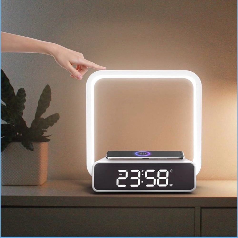 Modern White Alarm Clock with Snooze Function